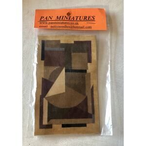 Dollhouse Rug Carpet Pan Miniatures Brown Neutrals Geometric Modern Look 3 x 5”